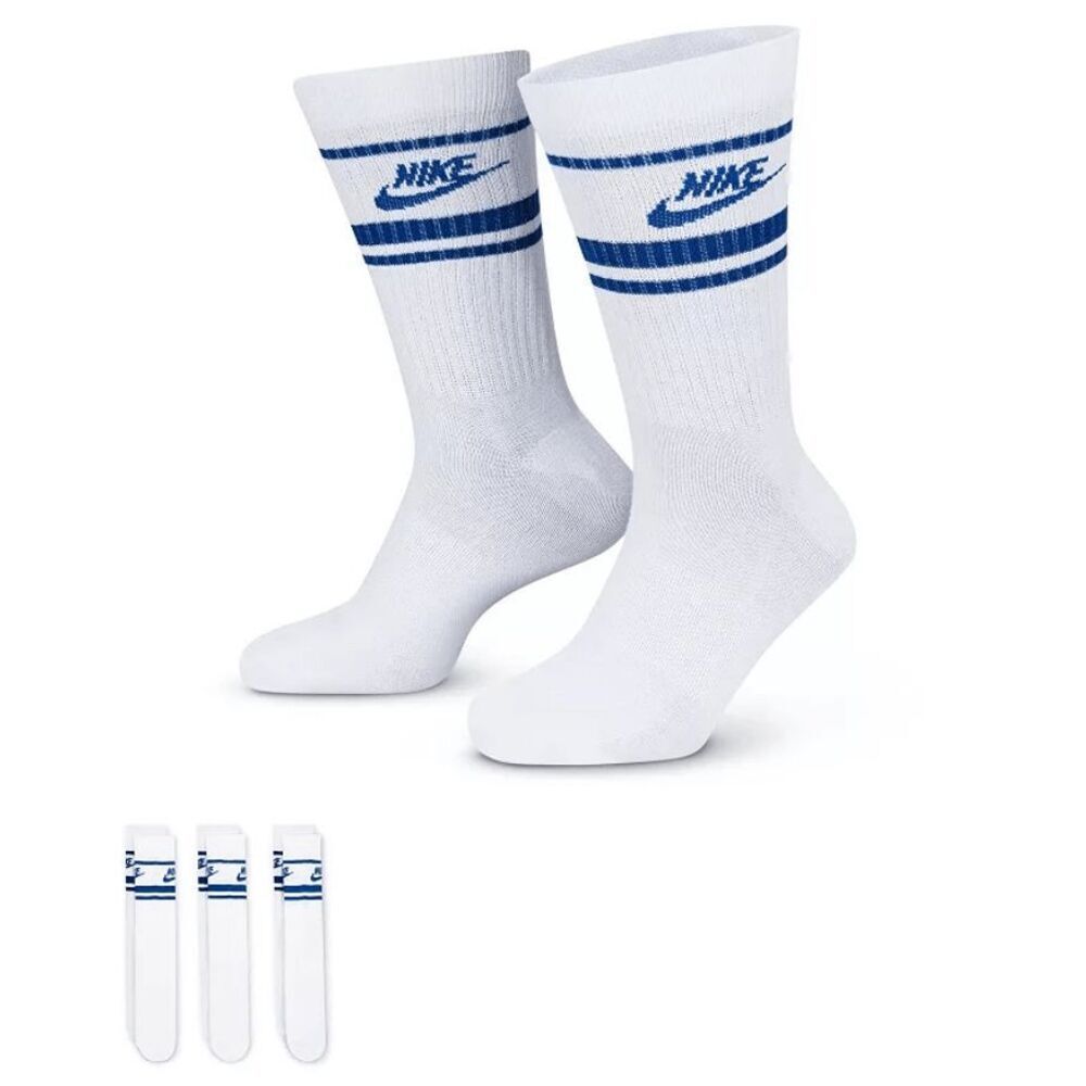 Nike 3-Pack Everyday Essential Striped Crew Sock White Size M (Youth, Women and